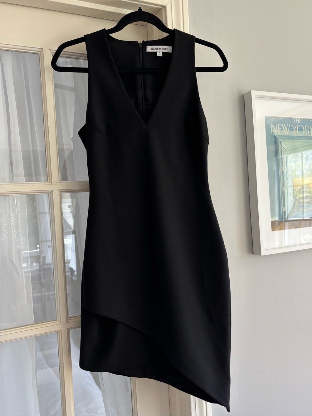 Elizabeth and James V Neck black mini dress